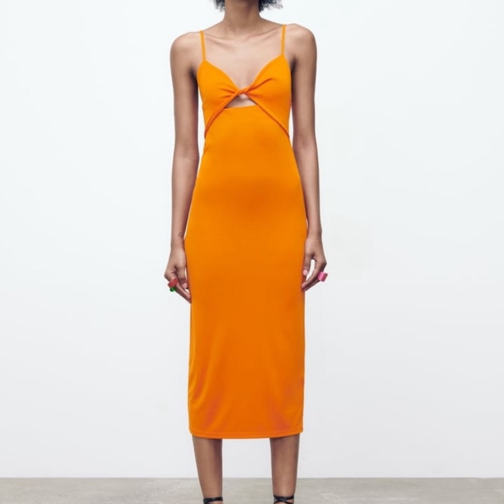 Zara orange twist front dress